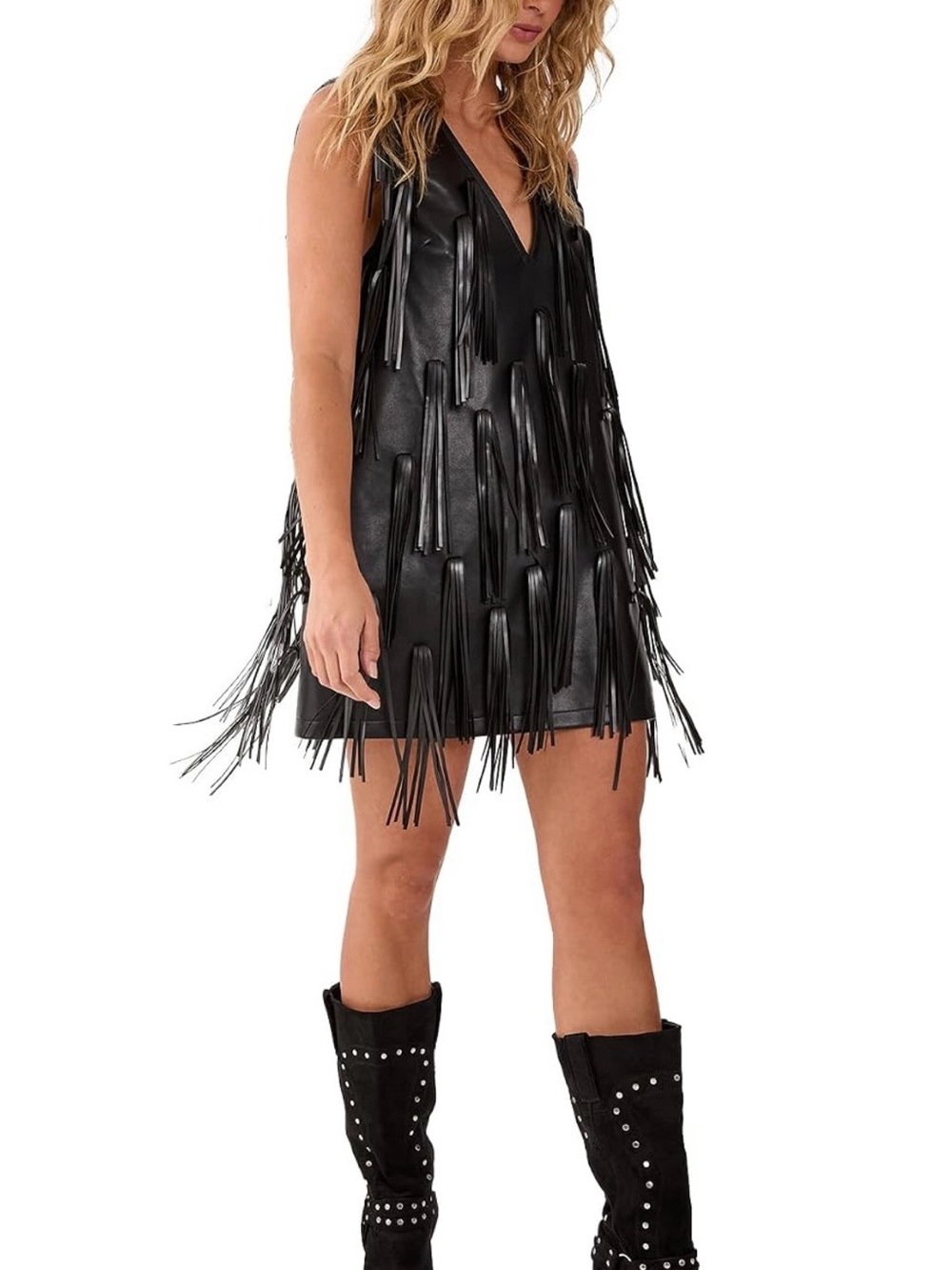 Brand New! Nasty Girl Black Faux-Leather Fringe Mini Dress - (Size: 4)